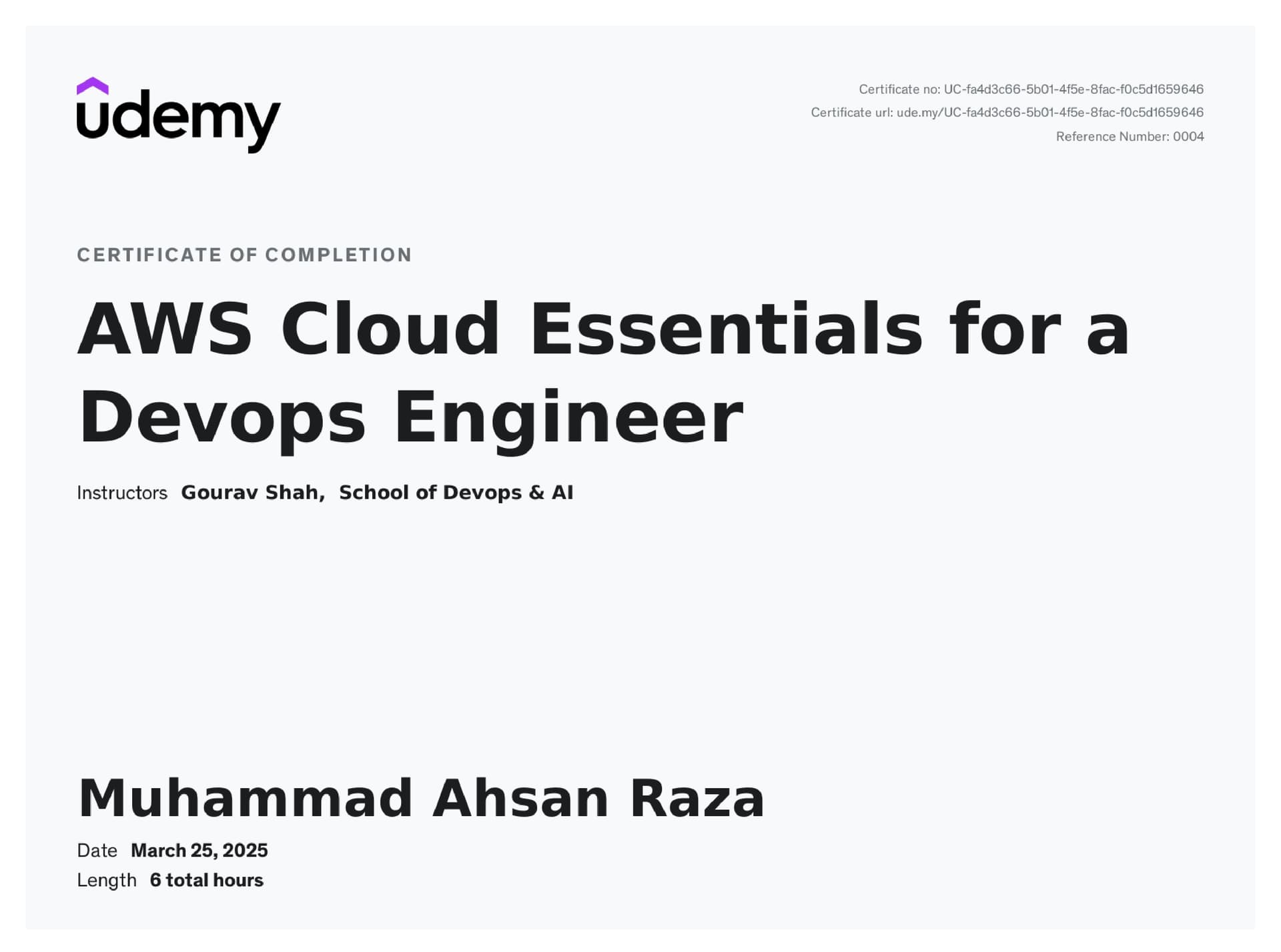 AWS Essentials Certificate